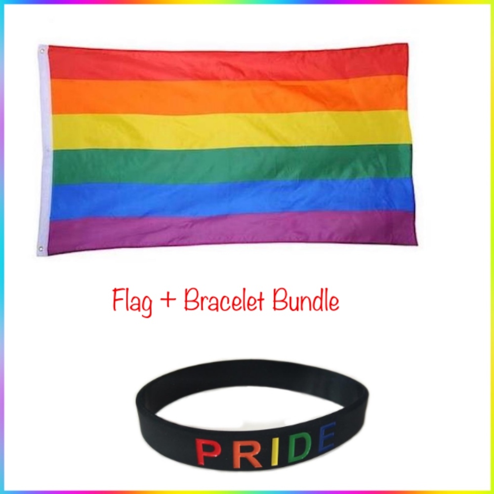'Gay Pride' Flag + PRIDE Bracelet Bundle 🏳️‍🌈